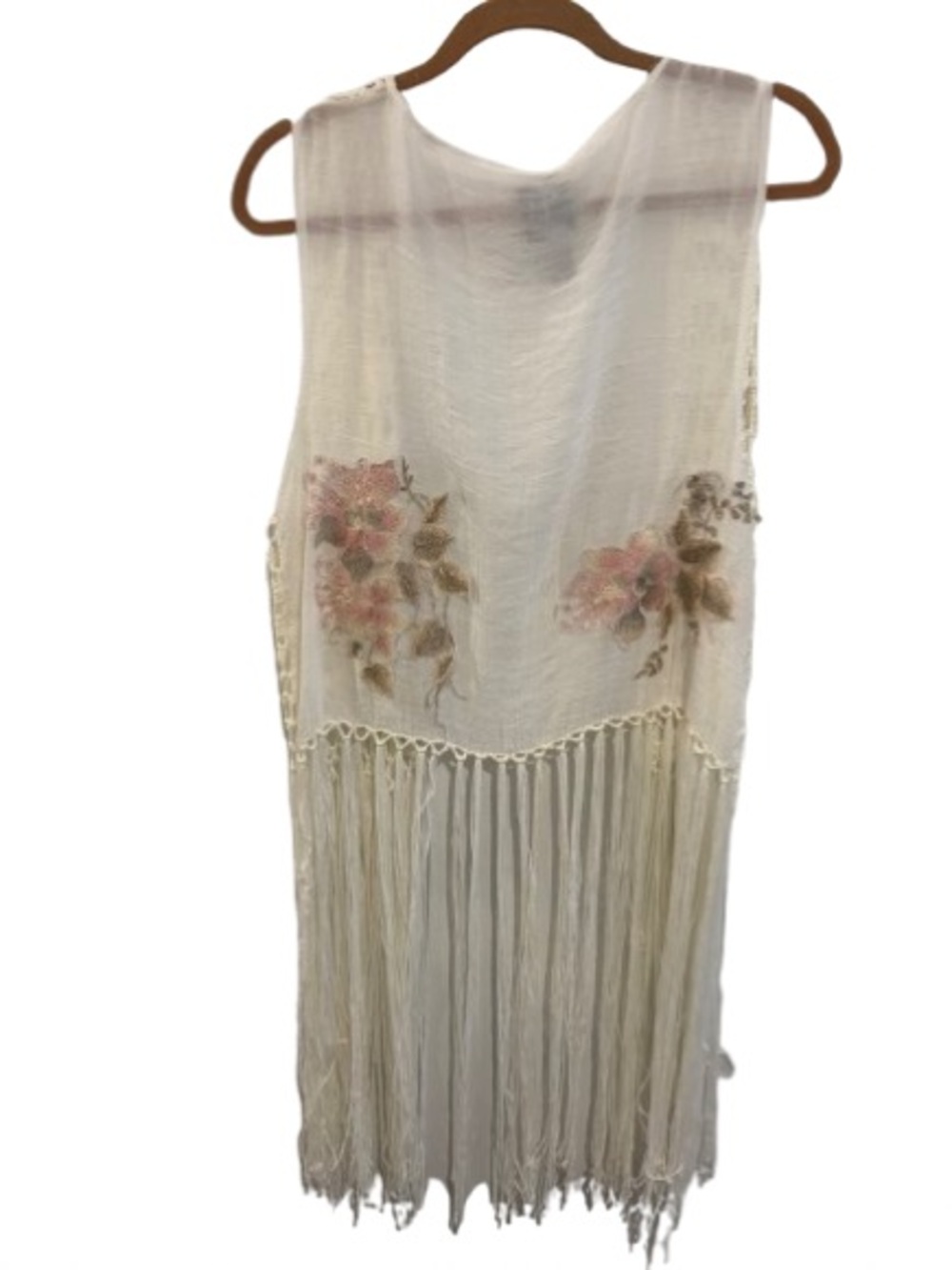 Rain + Rose Boho Fringe Cardigan Floral Embroidered Sheer Vest Festival Layer